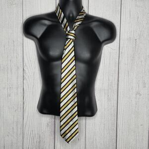 Ben Silver Pure English Silk Regimental Stripe Tie Silver Black Gold 61.5" x 3.5
